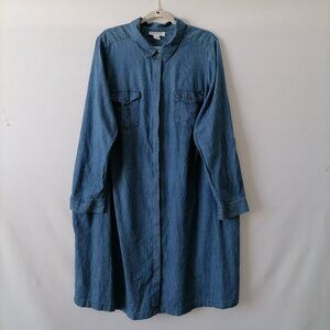 Motherhood Women's Blue Roll Tab Sleeve Denim Midi Shirtdress Maternity Size 1X